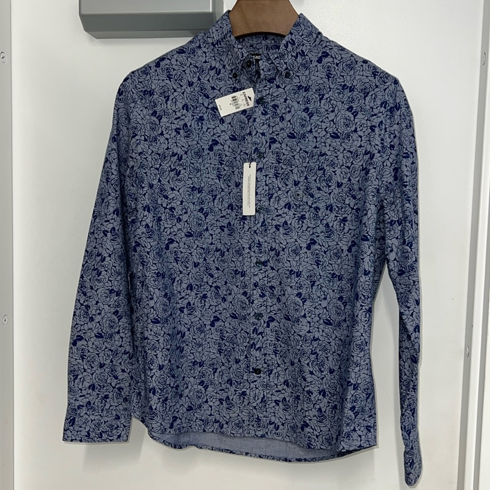 Express Men Size M Floral Print Blue/Gray/Silver